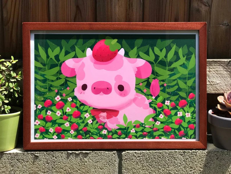 Strawberry Cow Poster Print