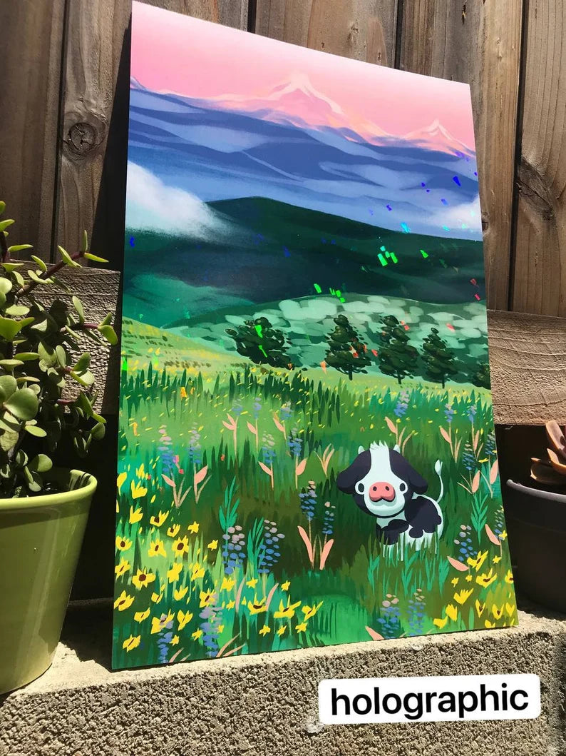 Sunset Cow Poster Print