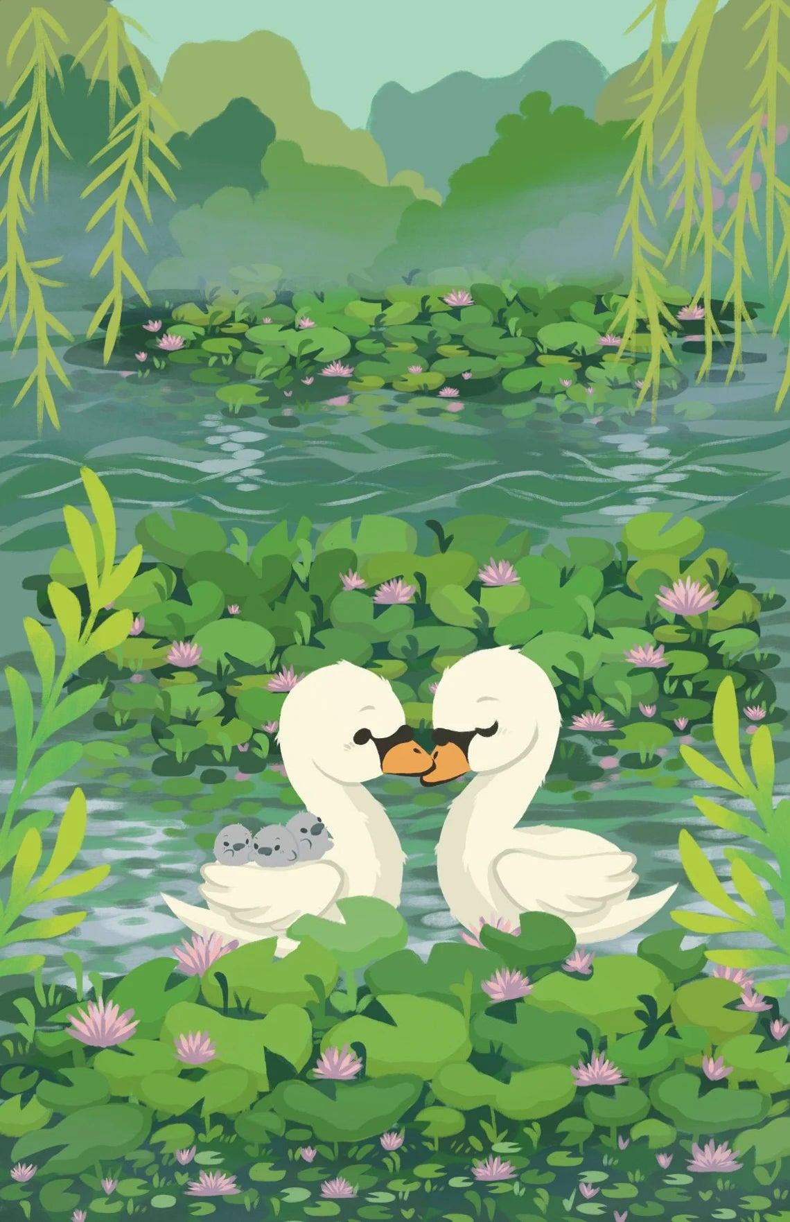 Swan Family Poster Print